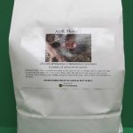 Bag of acidic soil mix with product label on a green background.